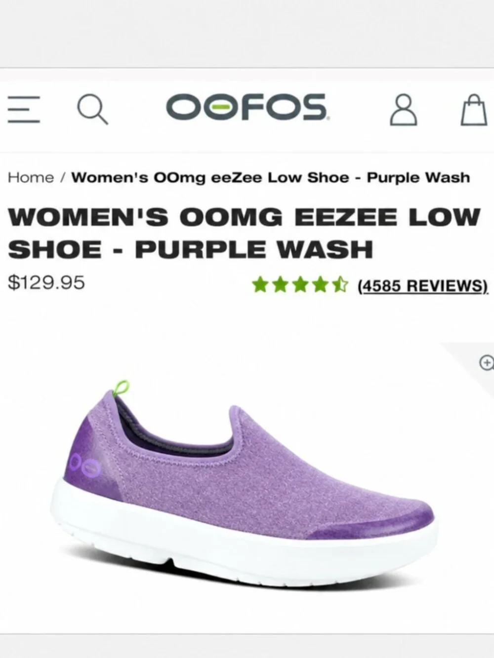 (New) OOFOS – OOmg eeZee Low‎ Recovery Shoes (Purple Wash) – Women's 6